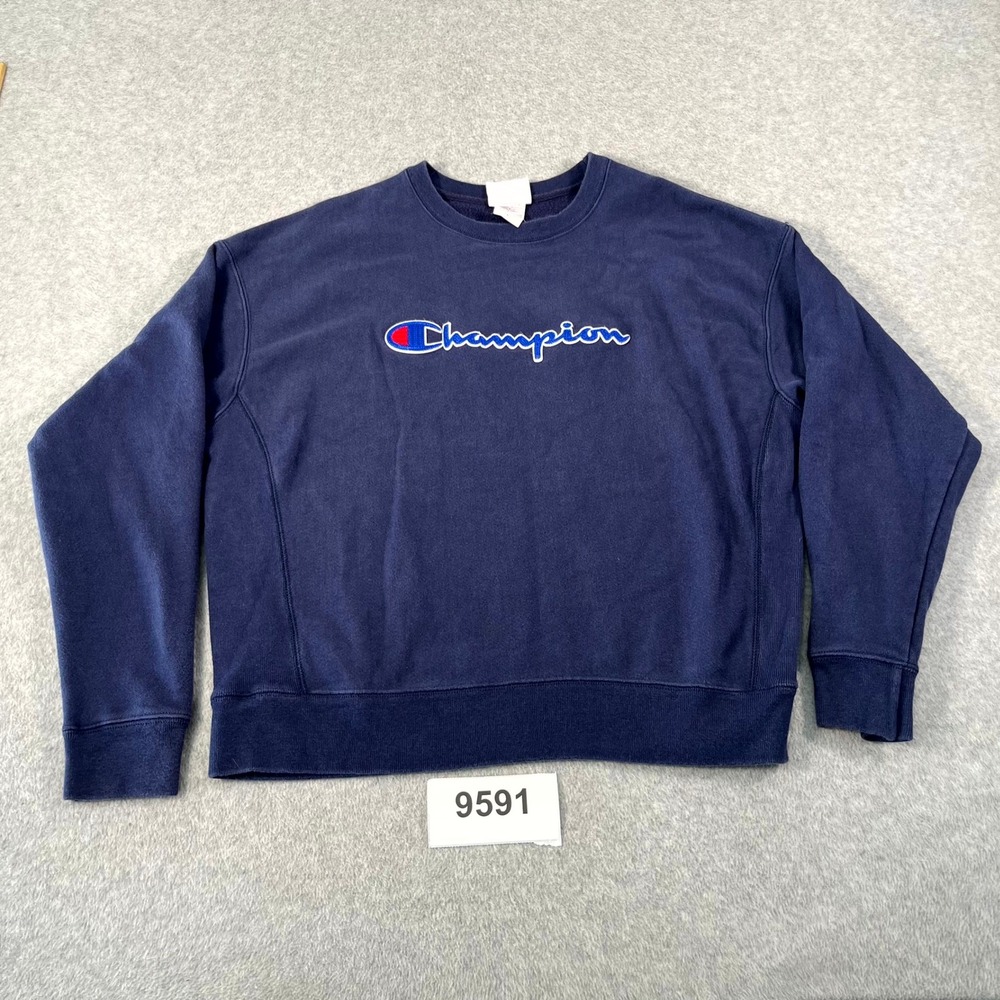 Champion Reverse Weave Sweatshirt Mens XL Blue Cotton Embroidered Logo Crew Neck